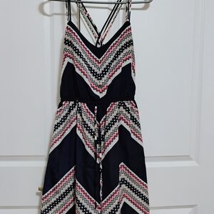 T.J.Maxx Navy Blue Chevron High-Low Dress with Pink and White Accents